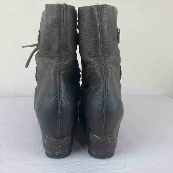 Sorel sz 9.5 Joan of Arctic Hidden Wedge Mid Boots Leather Lace Up Brown - Picture 8 of 12